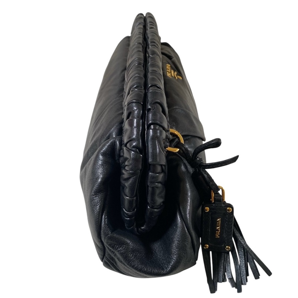 AUTHENTIC VINTAGE PRADA NAPPA LEATHER PLEATED POCHETTE CLUTCH, BLACK - Picture 3 of 15
